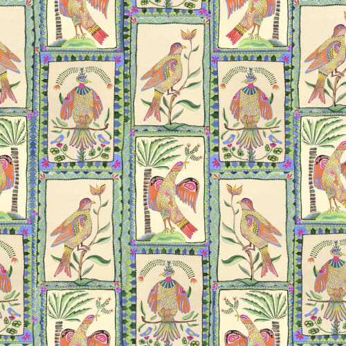 All-over — Vögel in ornamentalen Kartuschen